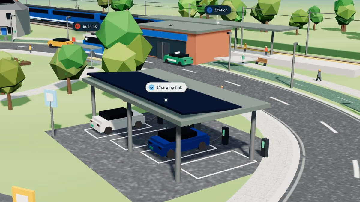 Solar-canopied EV charging hub in the KOODOS interactive neighbourhood showcase