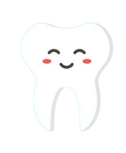 Smiling cartoon tooth with rosy cheeks on white background.