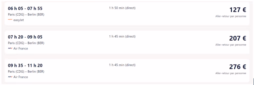 Comparateur de prix pour un vol Paris-Berlin