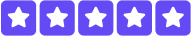 Fem fyllda vita stjärnor i rad på blå bakgrund, vilket indikerar hög betygsbedömning.