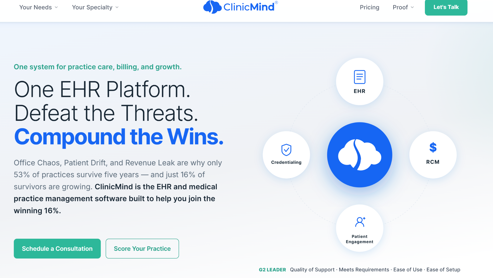 ClinicMind’s homepage explaining the problem the software solves for clinics and hospitals.