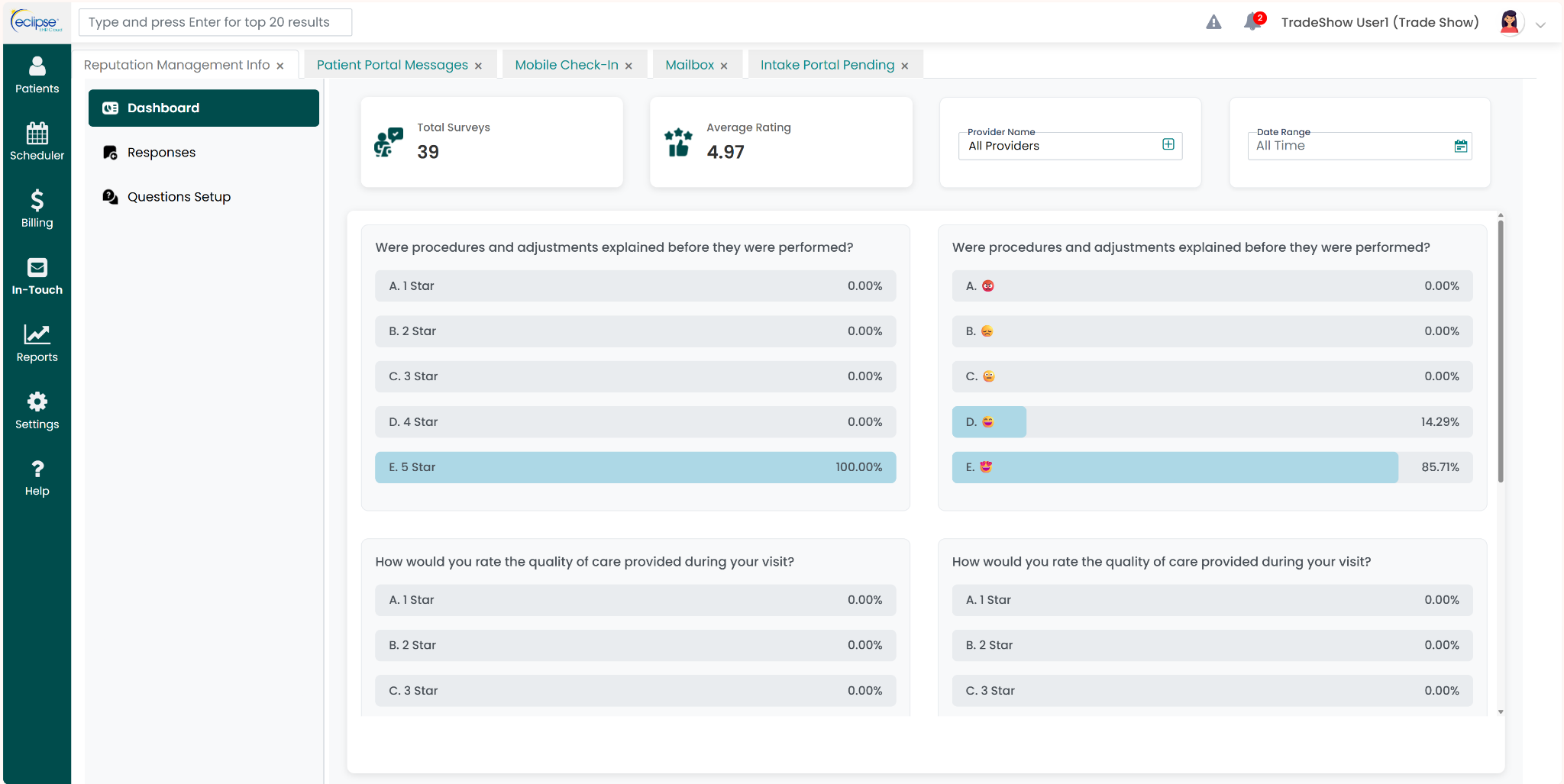 Eclipse EHR patient management suite showing the feedback screen