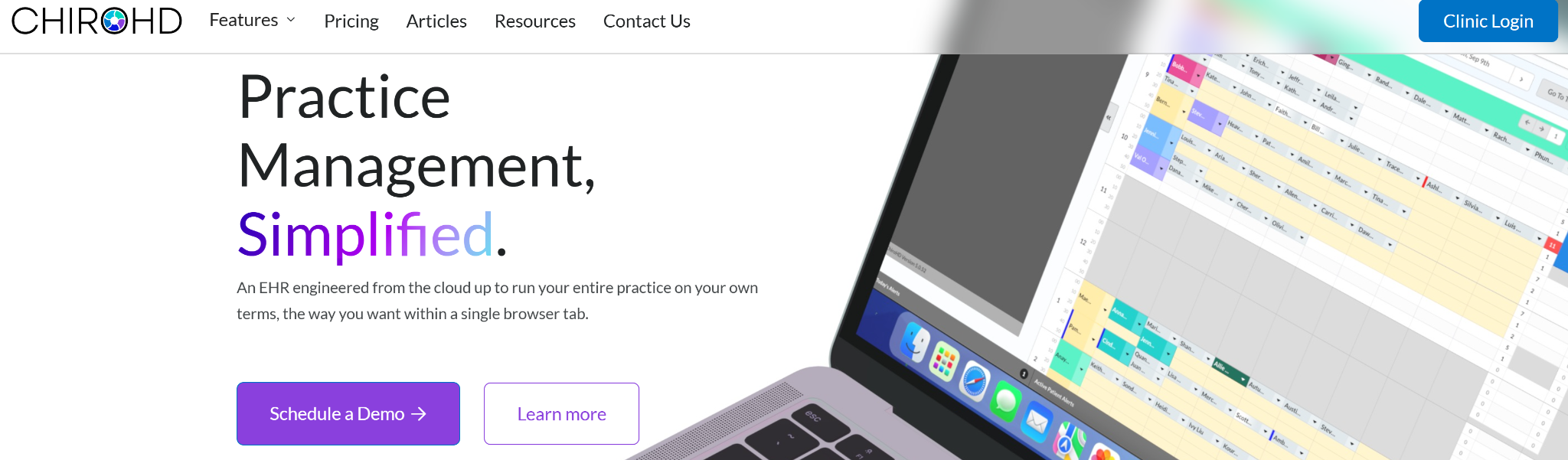 ChiroHD’s homepage mentioning the key value proposition of the product.