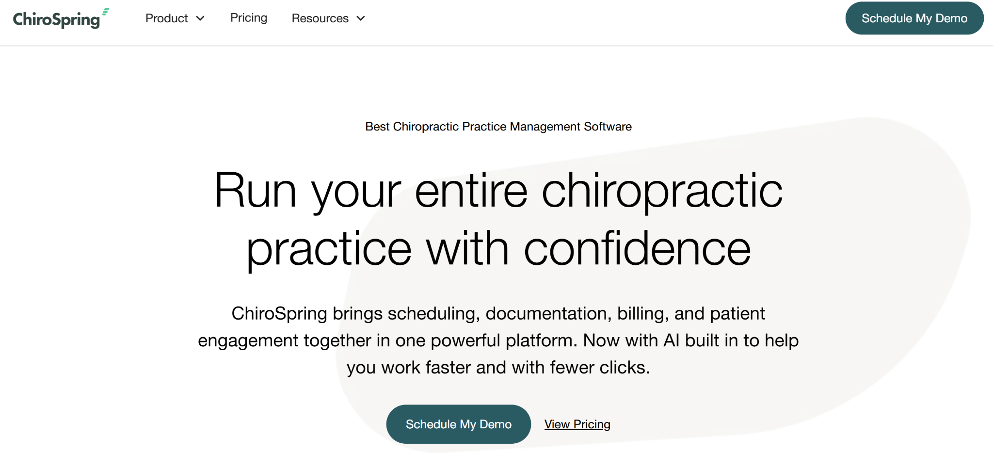 ChiroSpring’s homepage showcasing the product’s core value proposition.