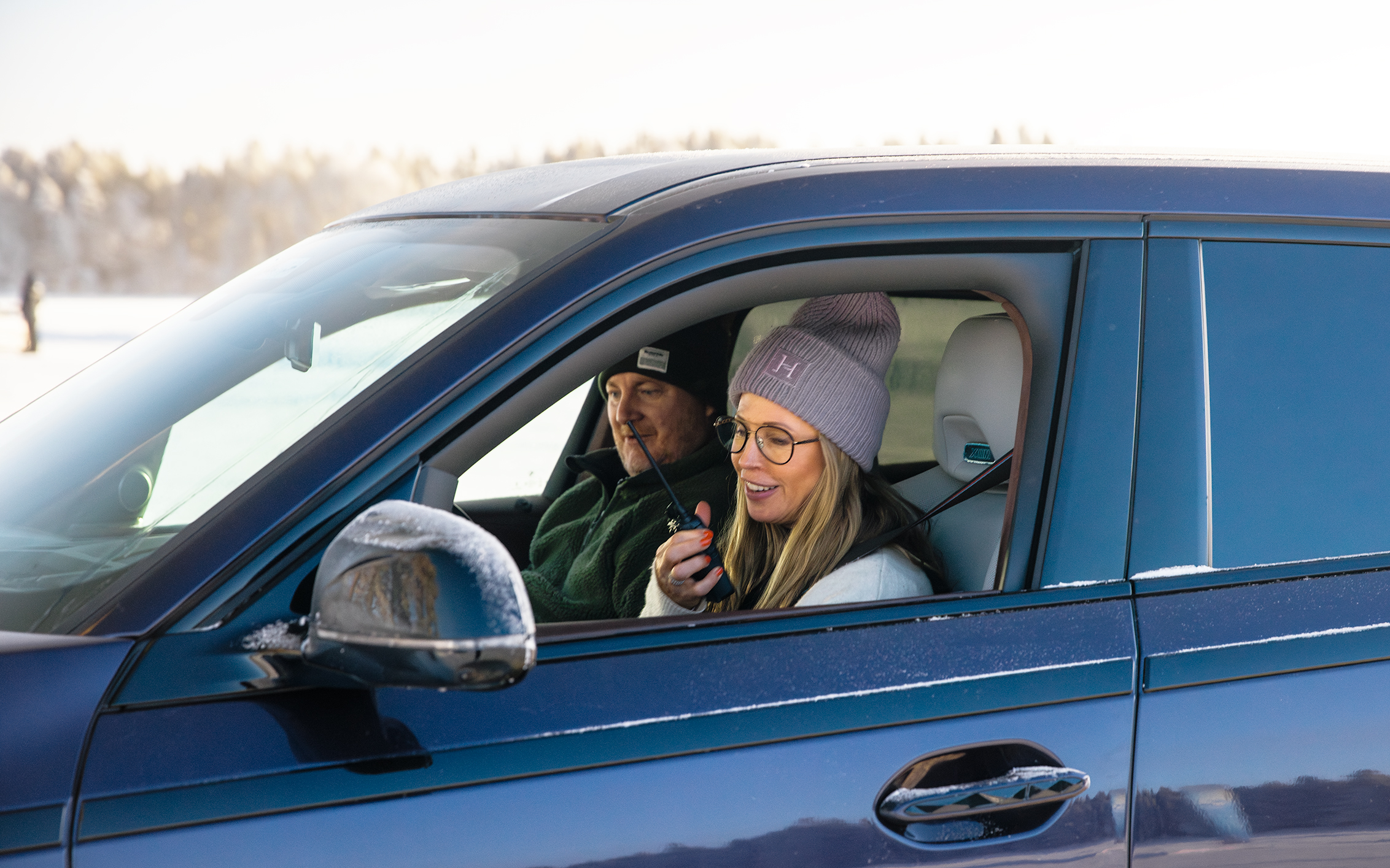 driving on ice in winter landscape