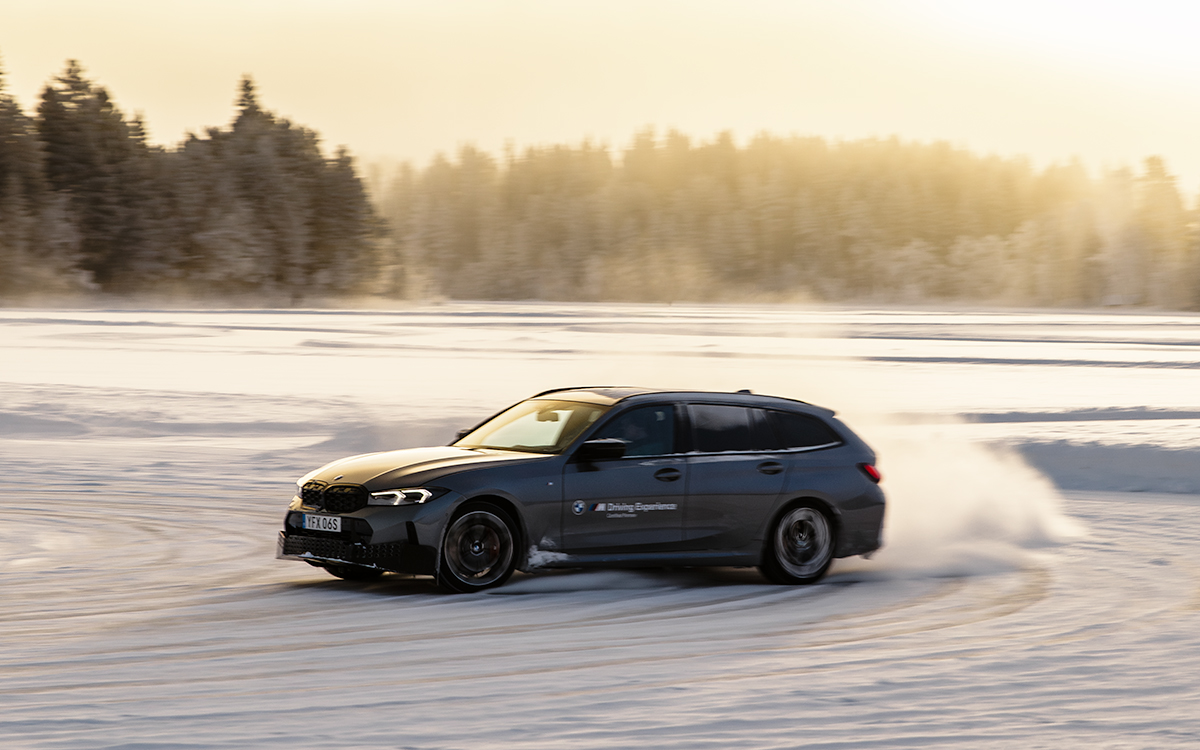 A BMW drifting on the ice track in Kall/Åre, Sweden