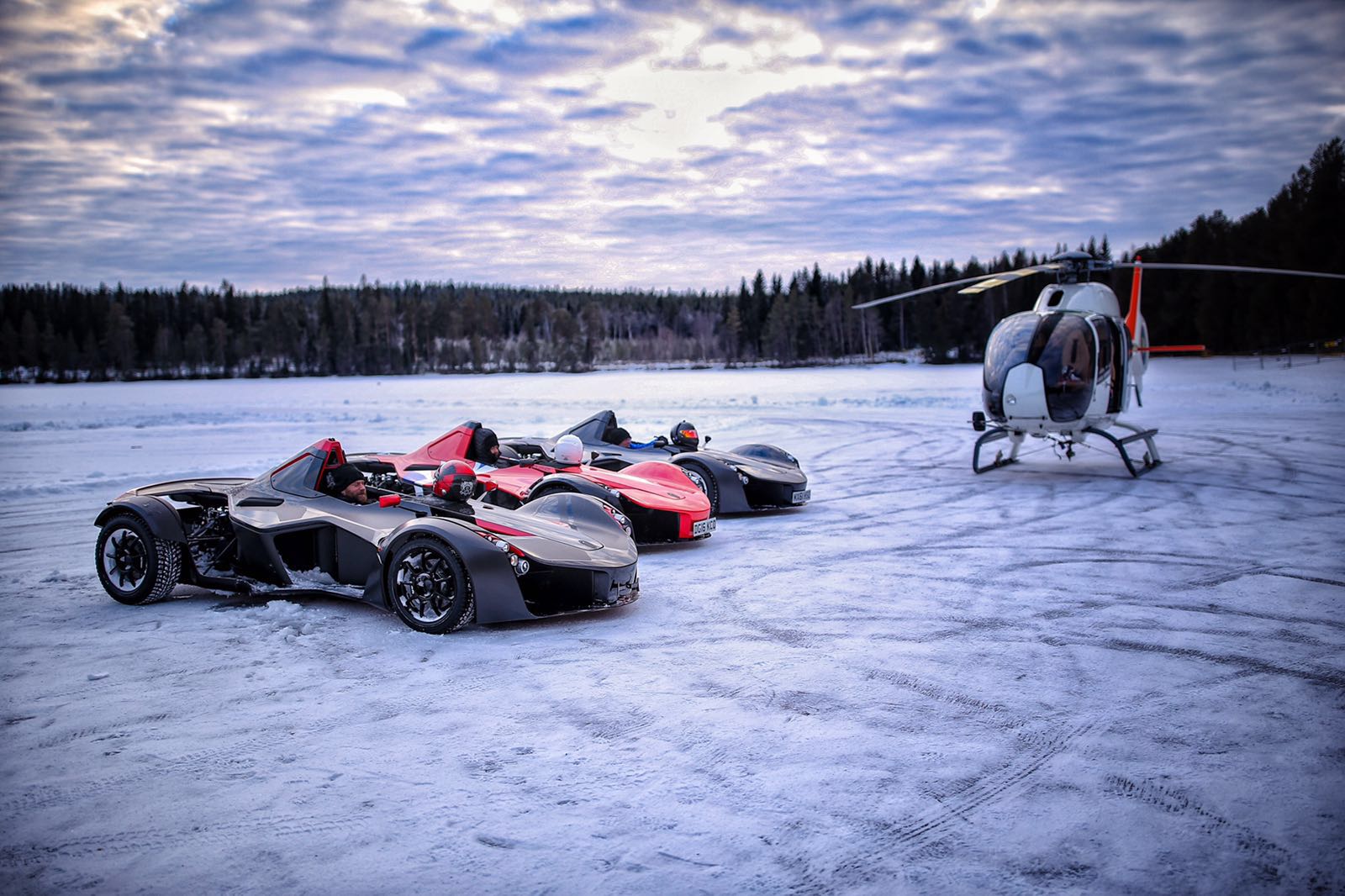 A BAC Mono drifting across the ice at the event in Åre, Sweden