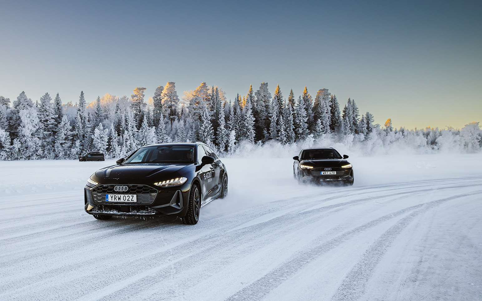 An Audi drifting on the ice track in Östersund, Sweden