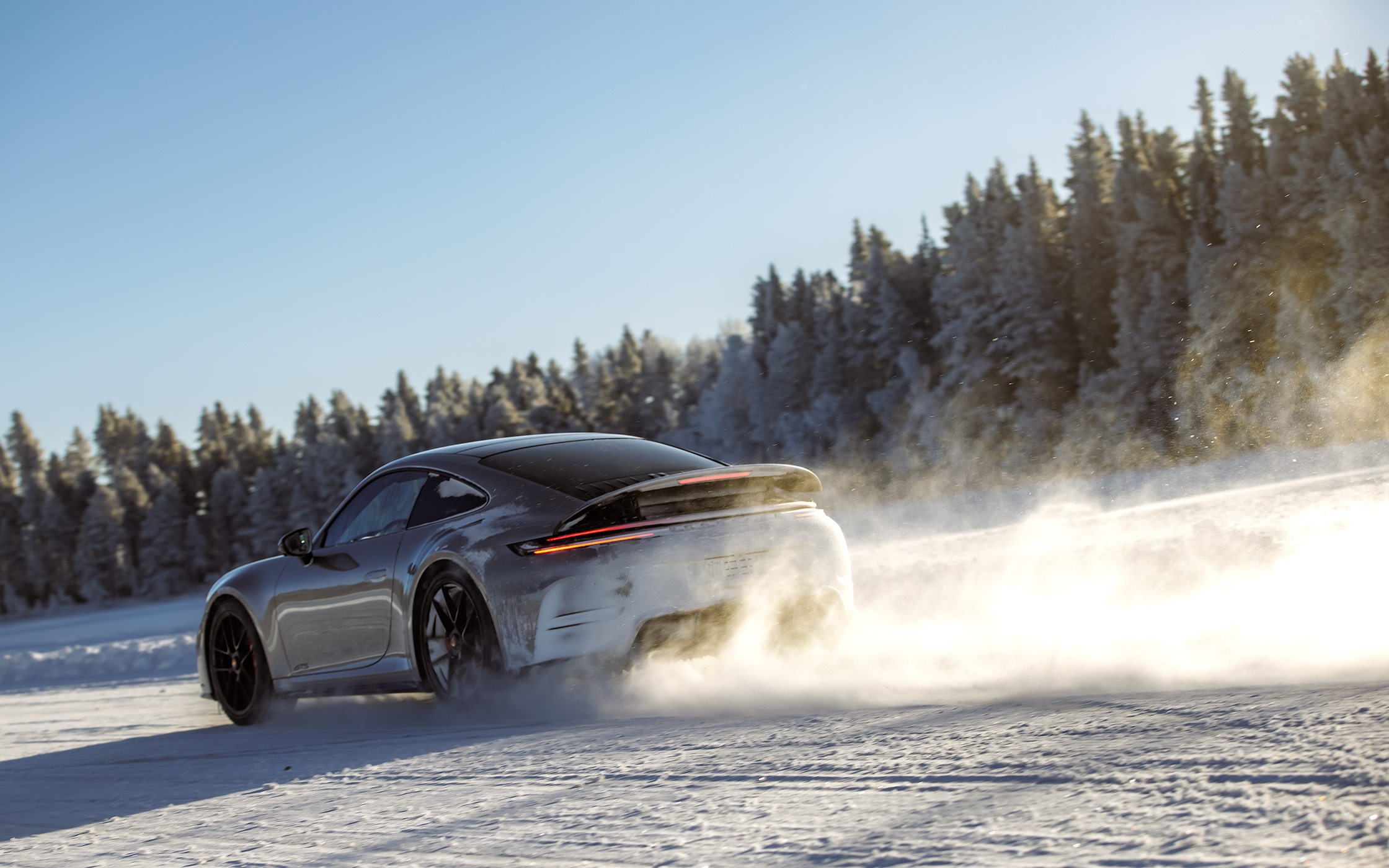 A Porsche on a professionally prepared ice track in Östersund, Sweden