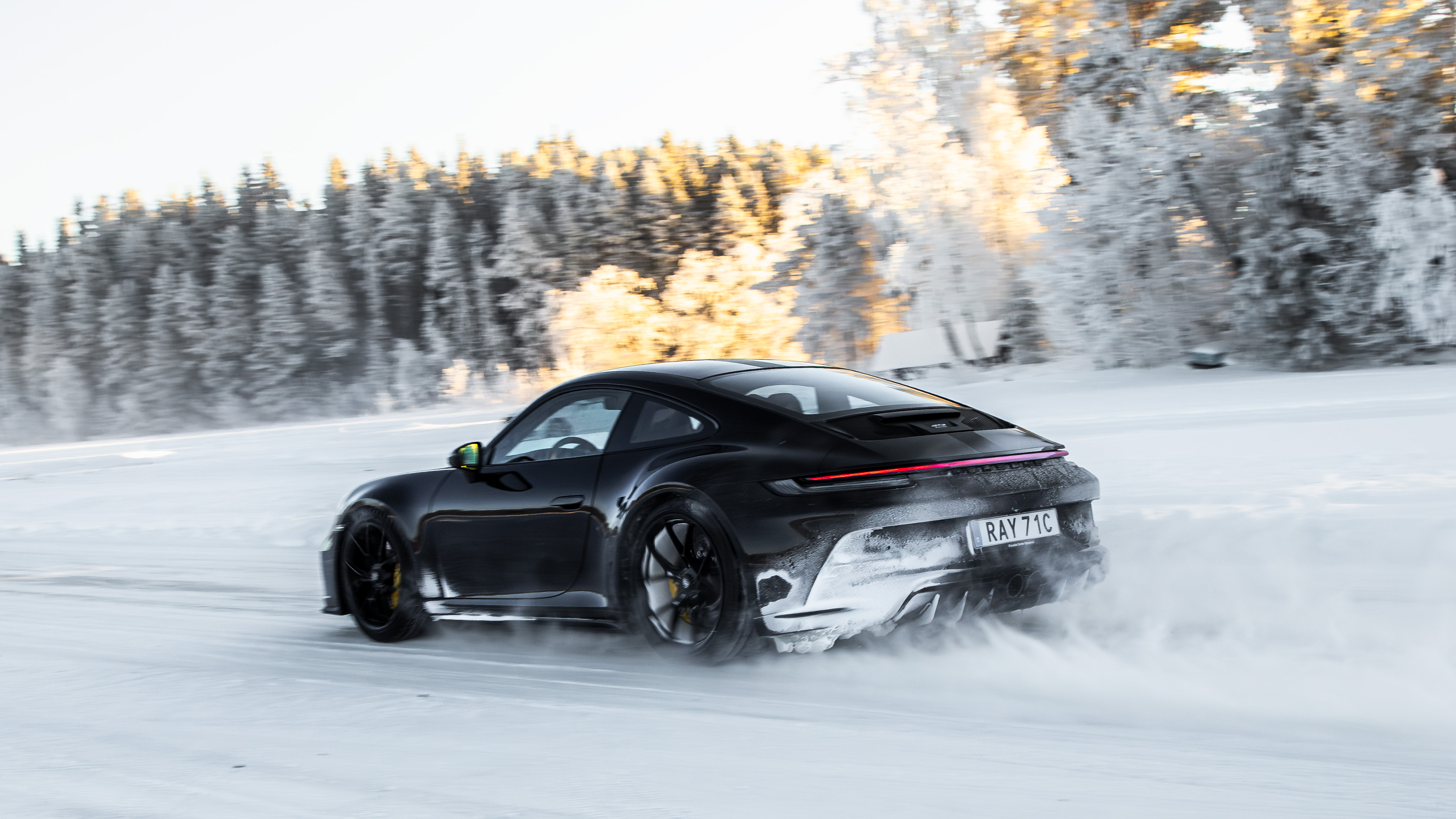 A Porsche during the ice driving event in Östersund, Sweden