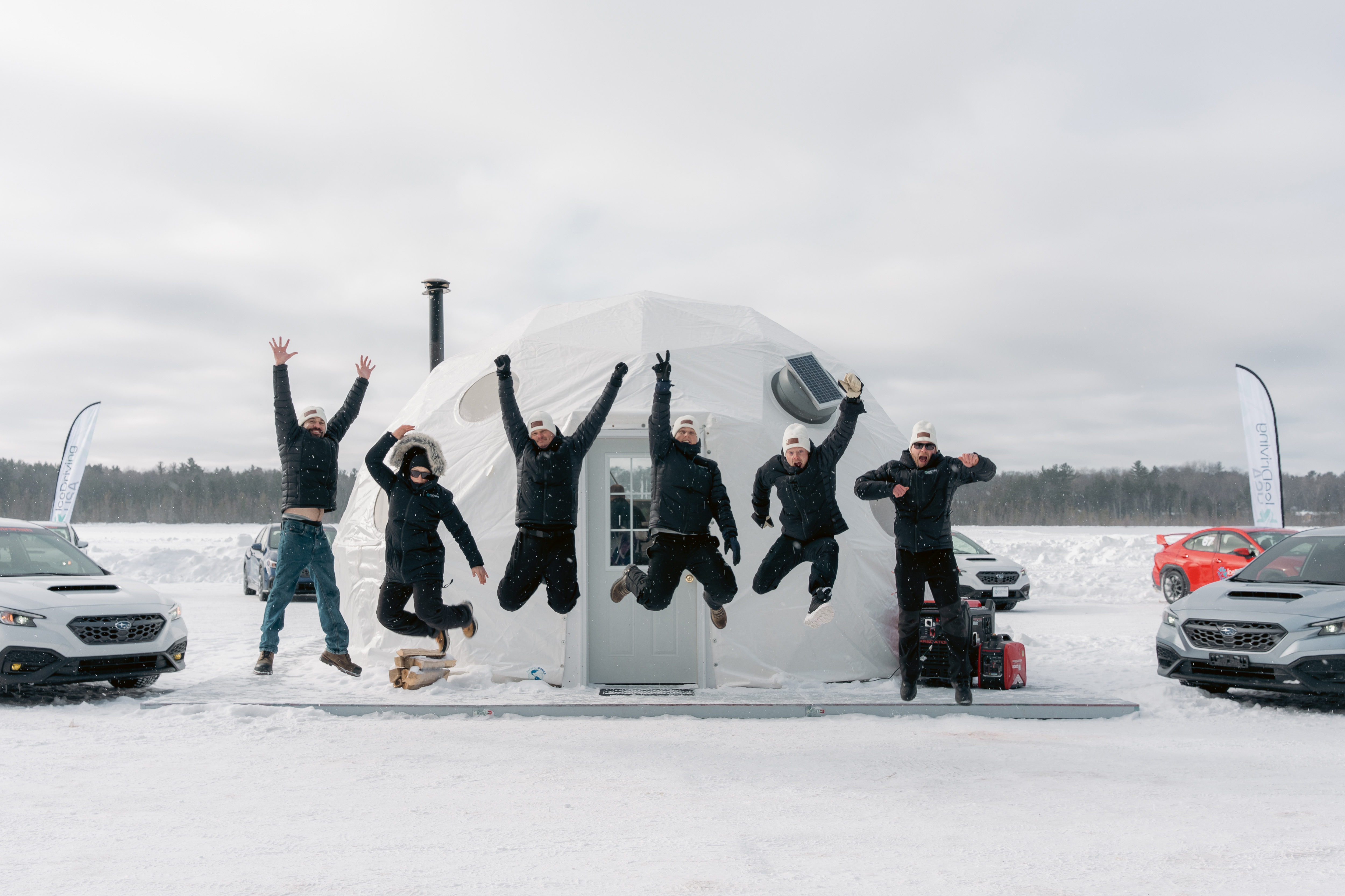 A Subaru WRX on a professionally prepared ice track in Eagle River, Wisconsin