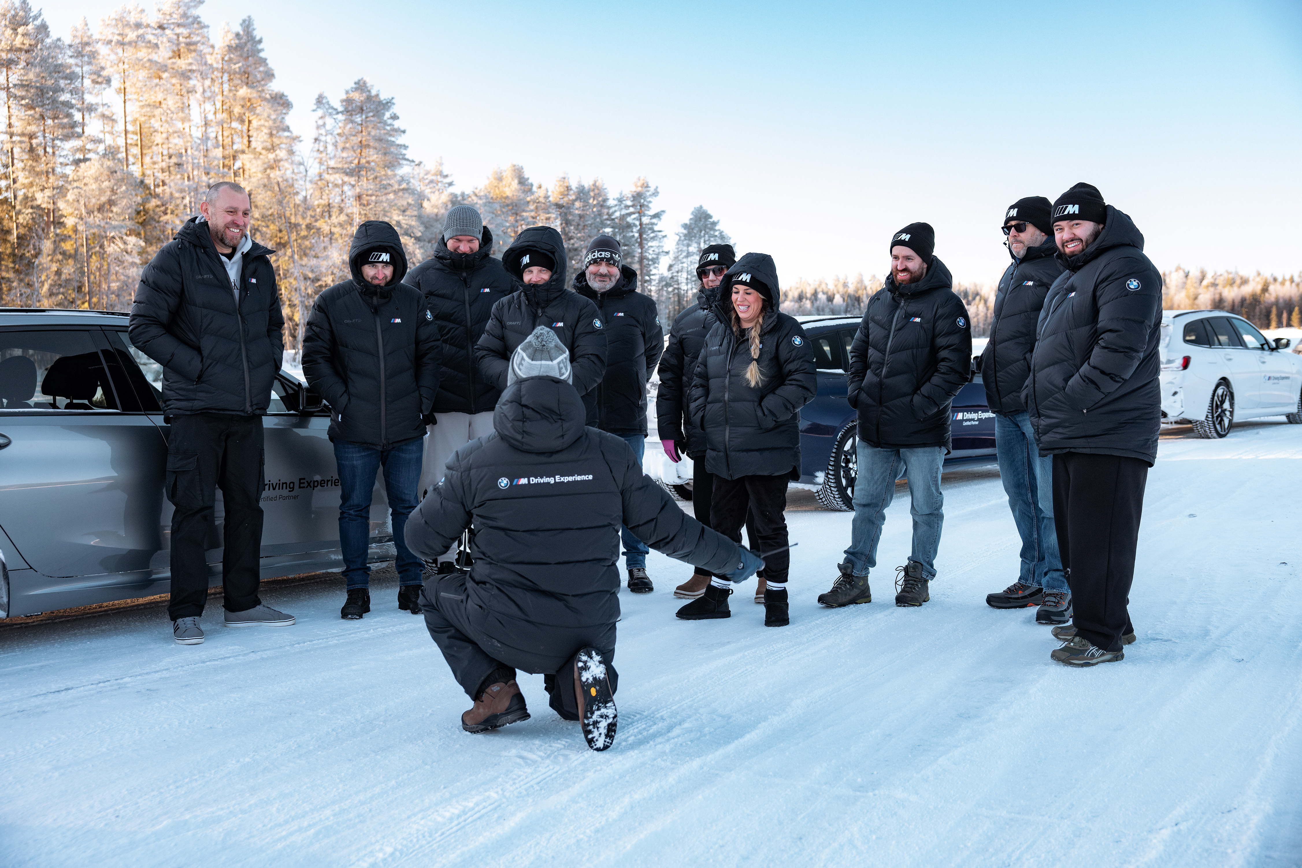A BMW powering through a bend on the ice in Kall/Åre, Sweden