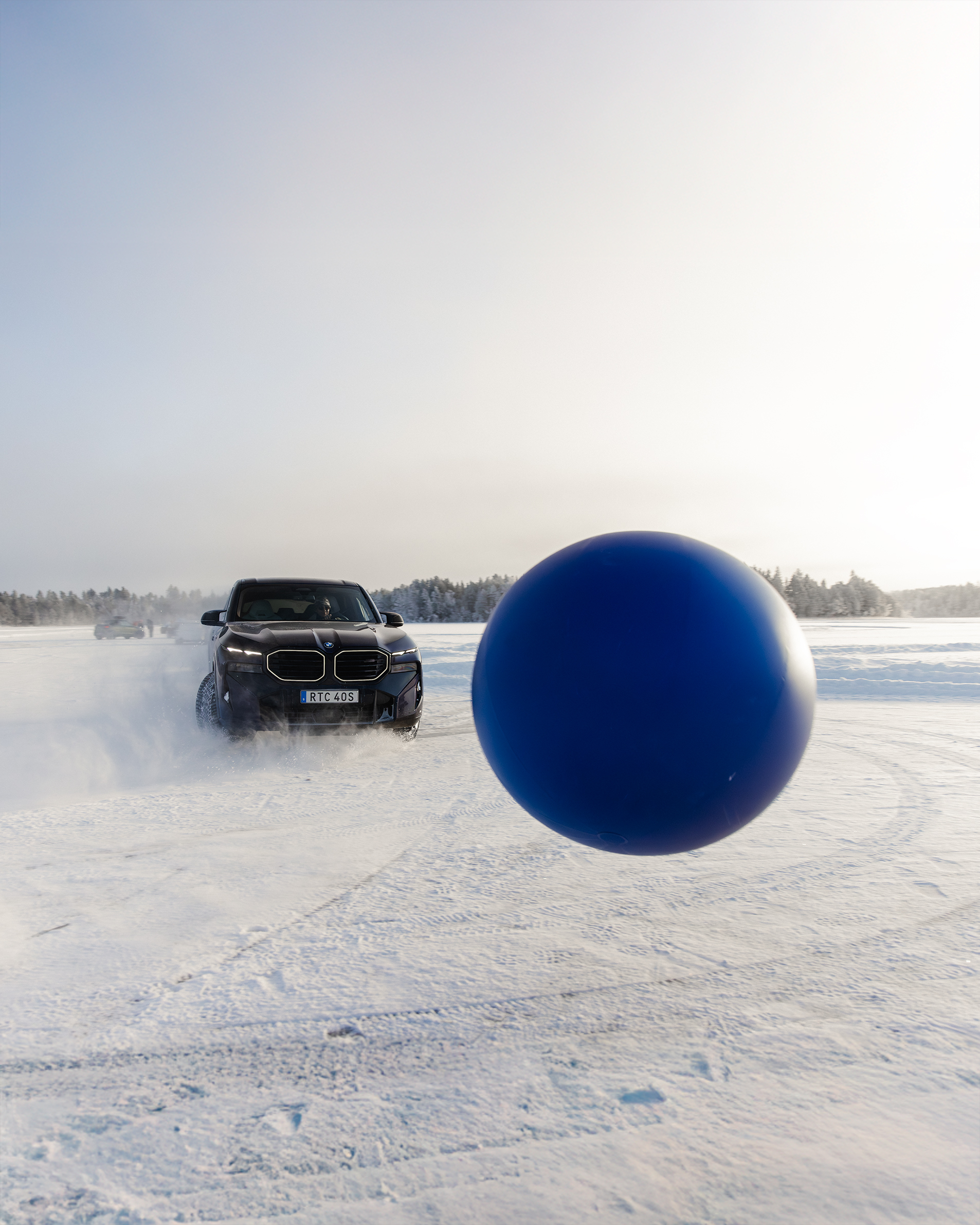 A BMW cornering on the prepared ice track in Kall/Åre, Sweden