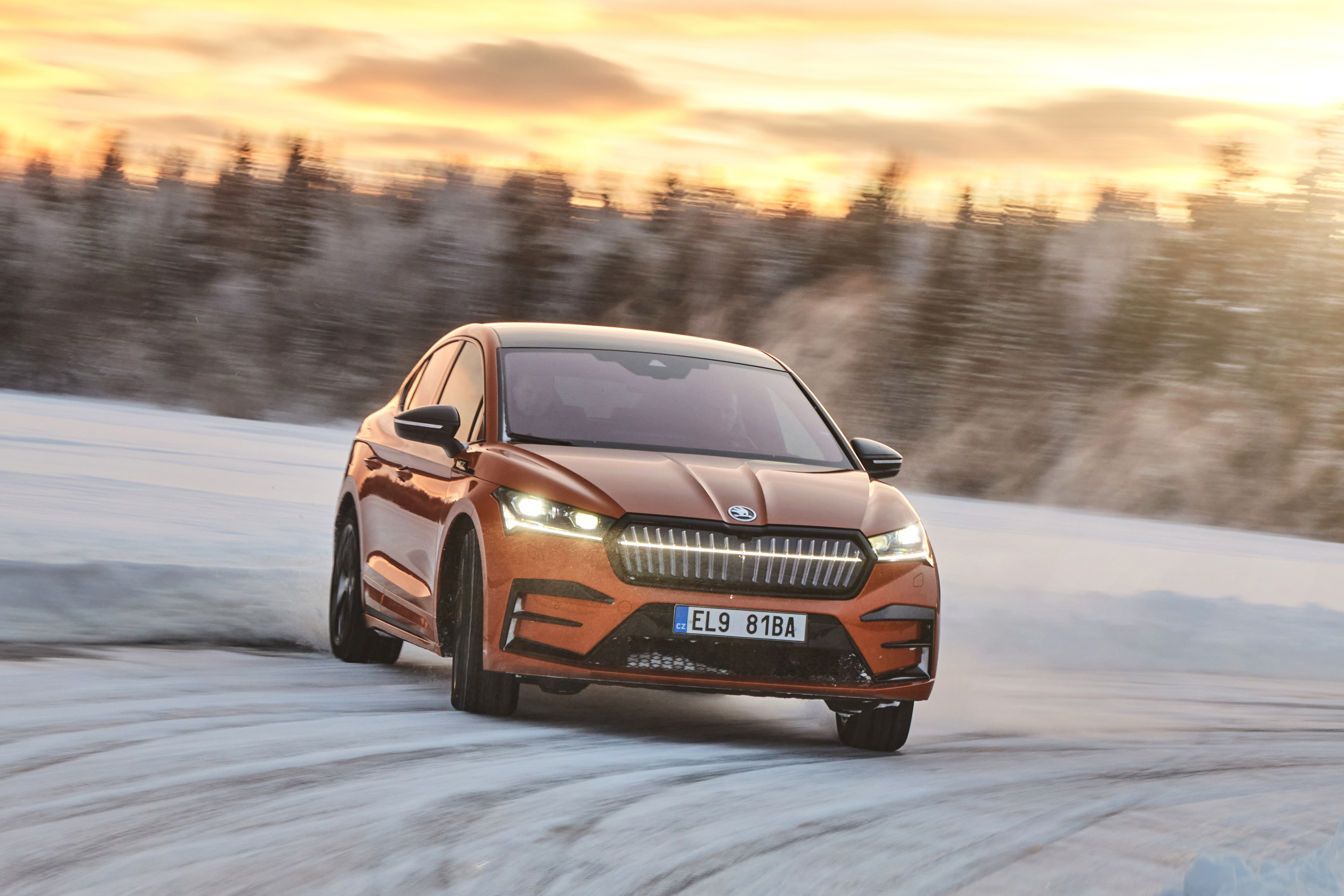 A Skoda during the ice driving event in Östersund, Sweden