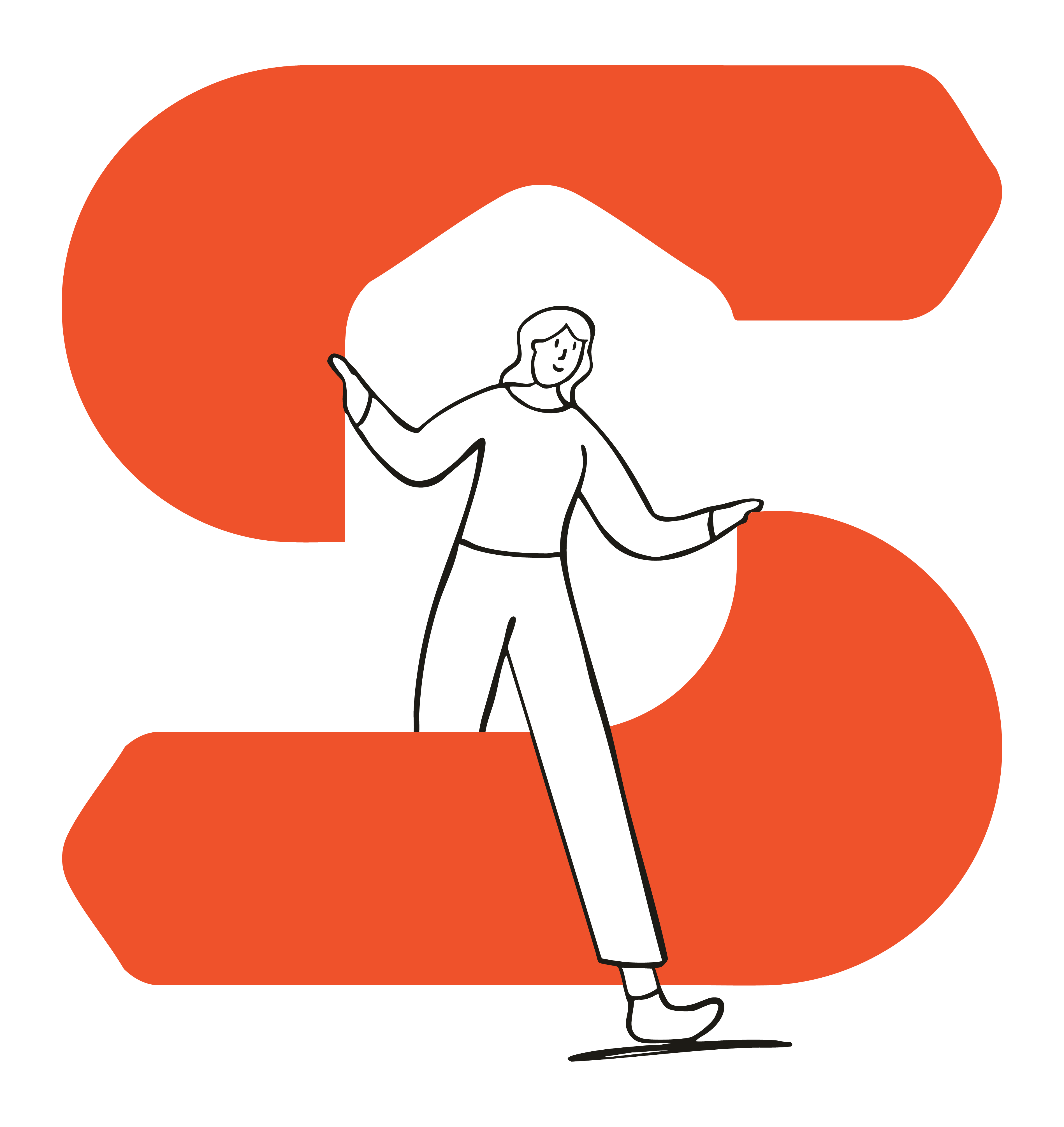 An illustration of a woman stepping through the gap in the Springate Mortgages logo
