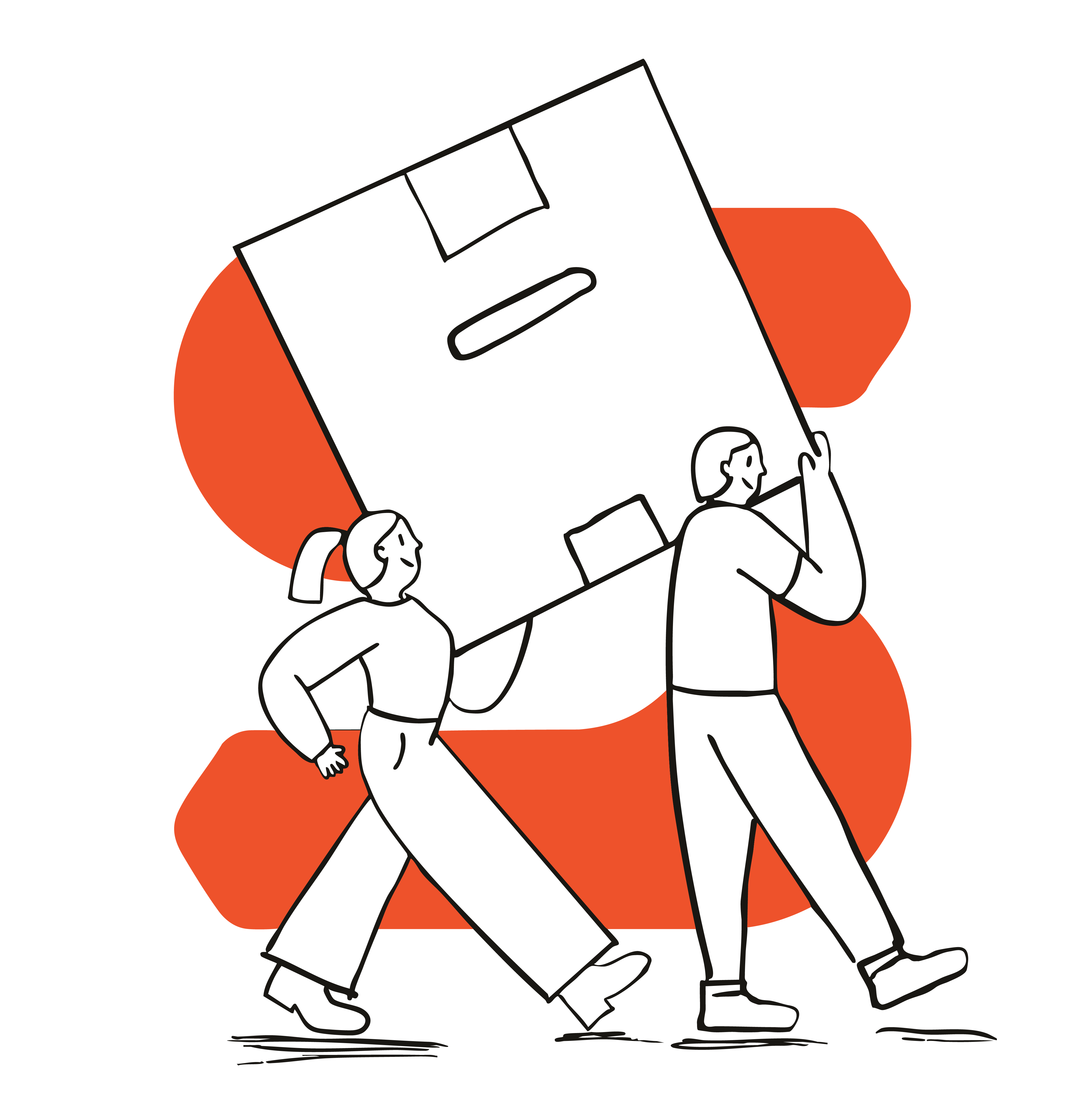 An illustration of two people moving an oversized moving box, intertwined with the Springate Mortgages logo