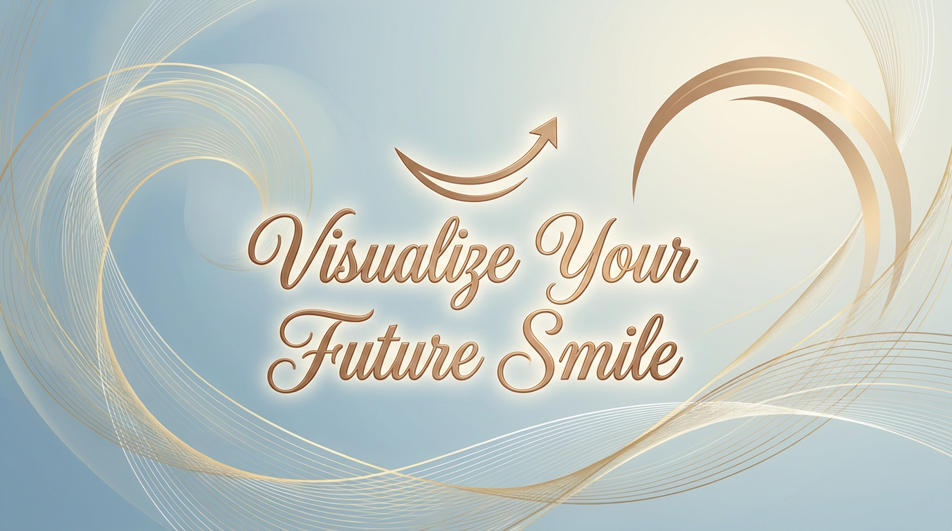 One-phrase callout-style visual with the text "Visualize Your Future Smile" in elegant typography over a subtle background featuring abstract, flowing lines suggesting transformation.