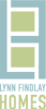 Logo with three stacked, open square frames in light blue and beige with text 'Lynn Findlay Homes' underneath.