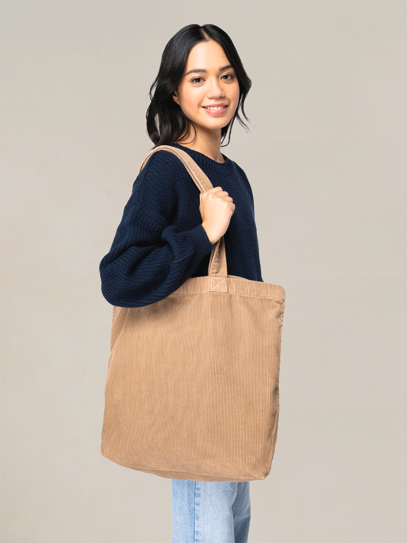 A modern, structured tote crafted from premium linen corduroy.