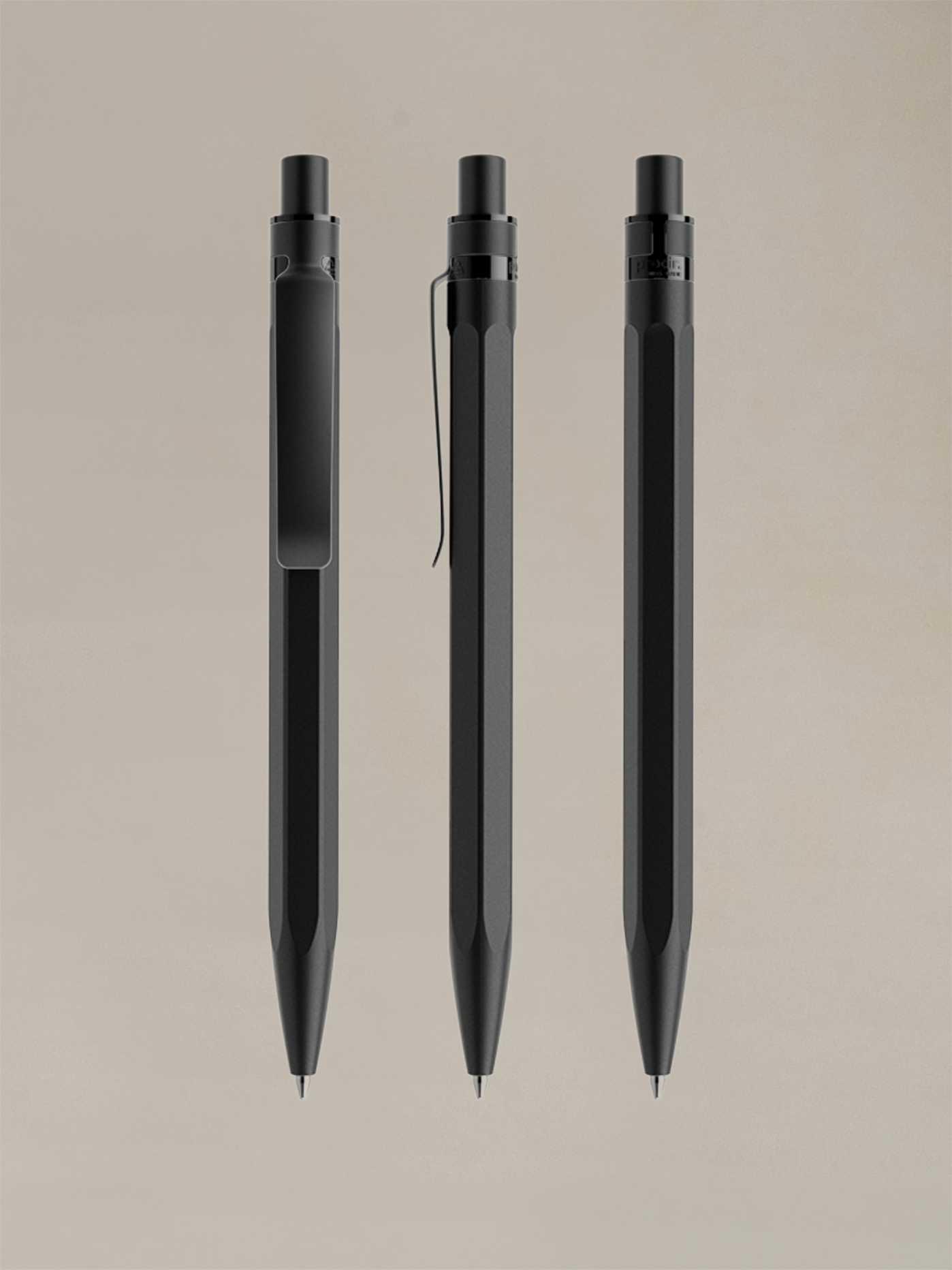 A Swiss-made pen with a sleek hexagonal design and mineral-enriched body, featuring a durable metal clip for everyday writing.