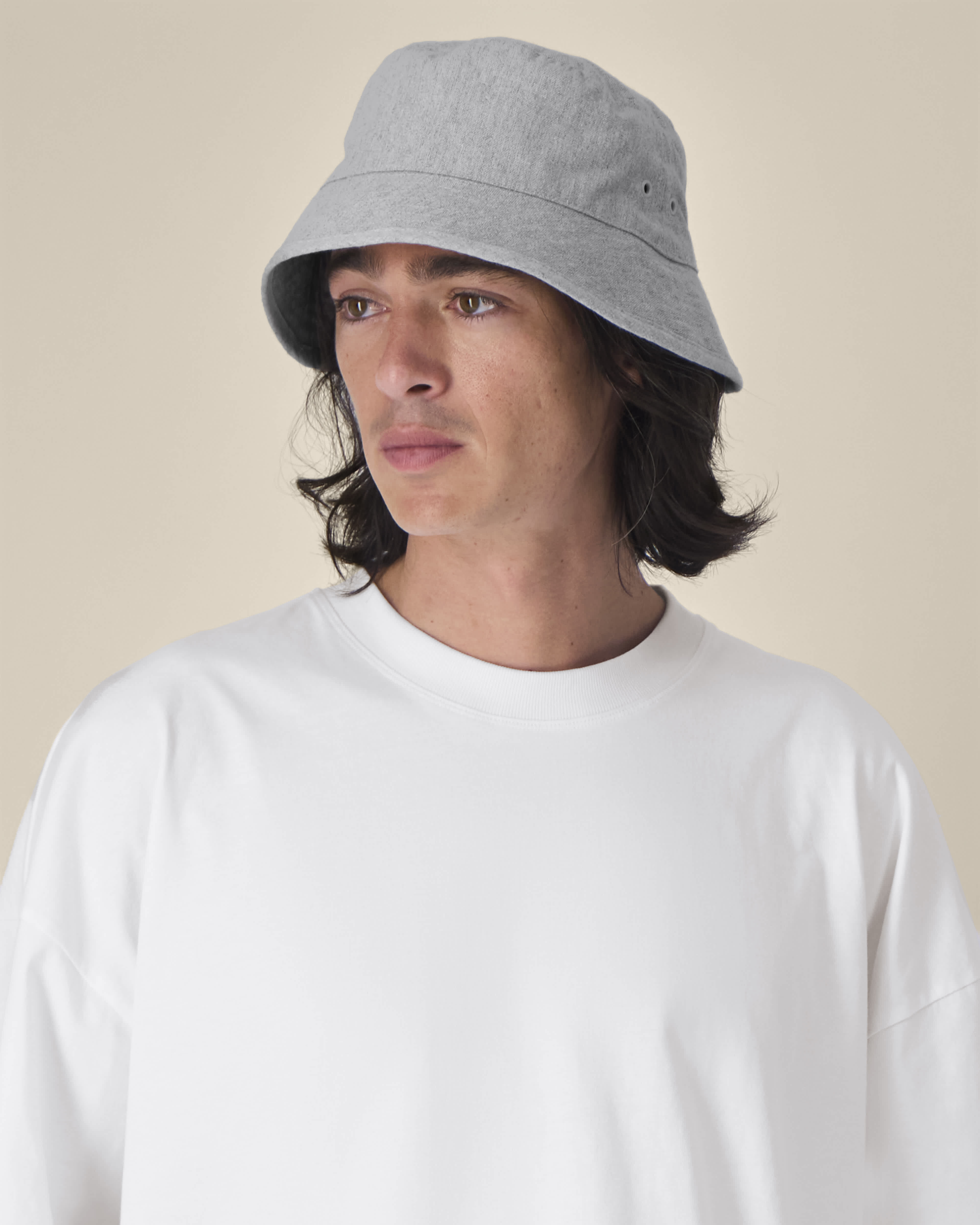 A modern, eco-friendly bucket hat with a clean, contemporary shape for summer days.