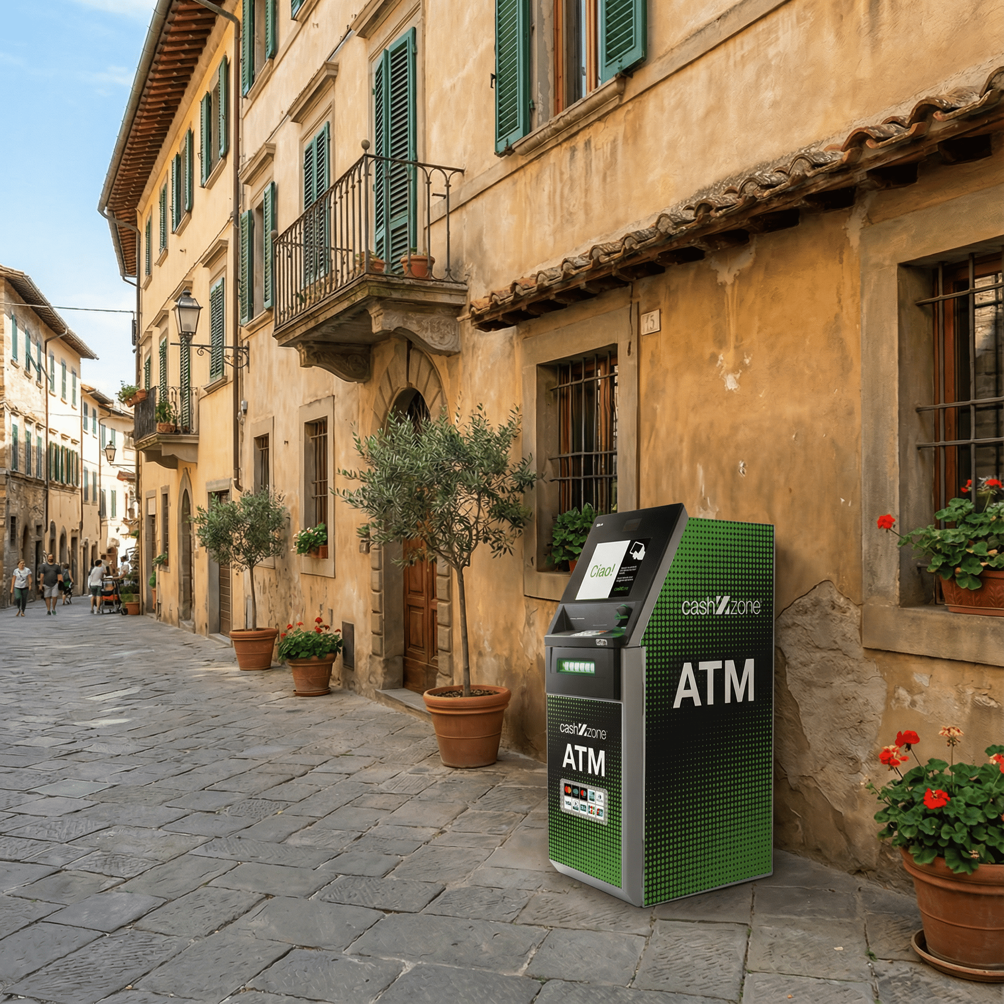 Cajero automático Cashzone en una calle de España, ofreciendo acceso fácil y seguro a efectivo.