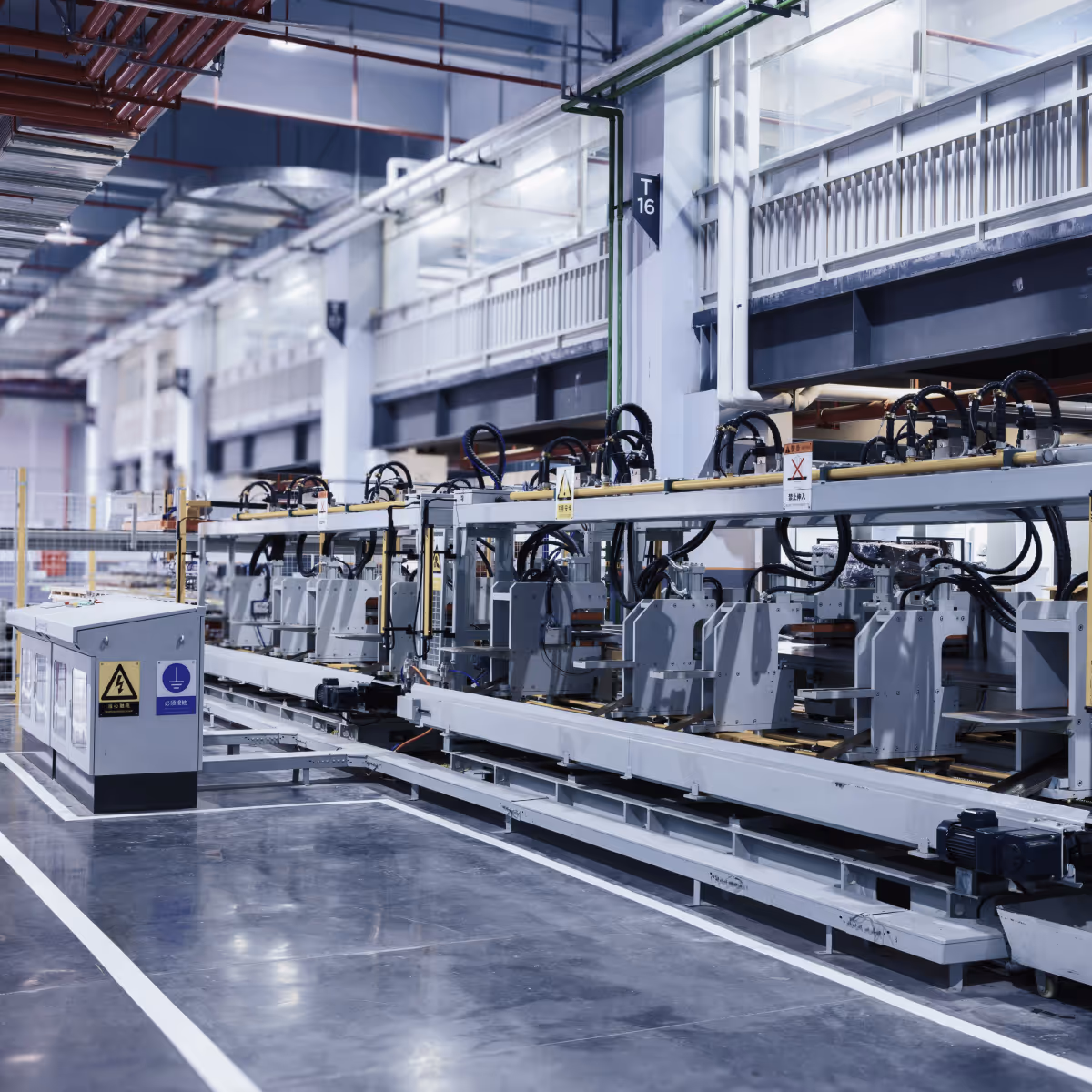 Línea de producción industrial automatizada en entorno tecnológico moderno