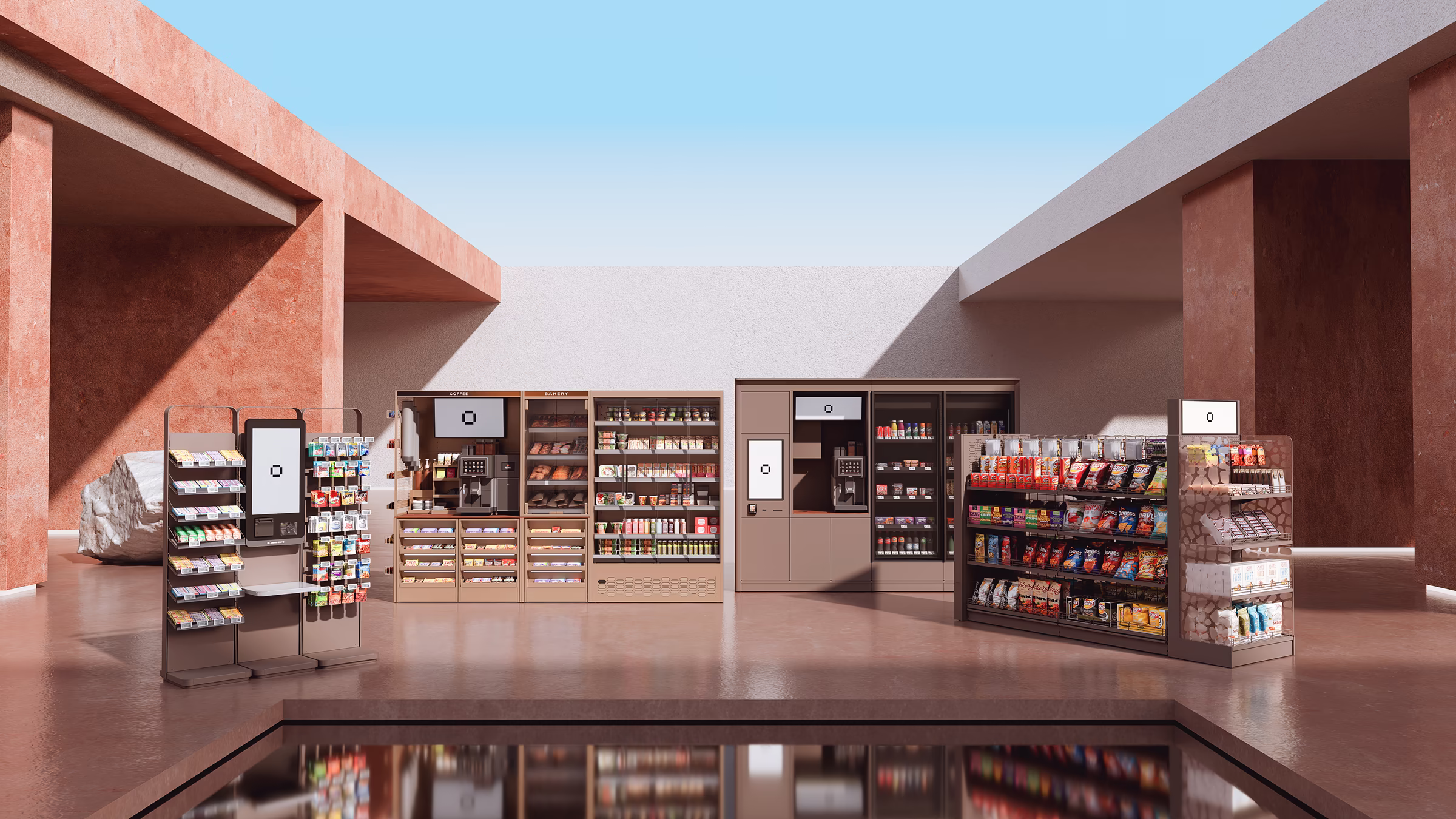Modern Expo hero section — 3D scene of modular exhibition and retail environment
