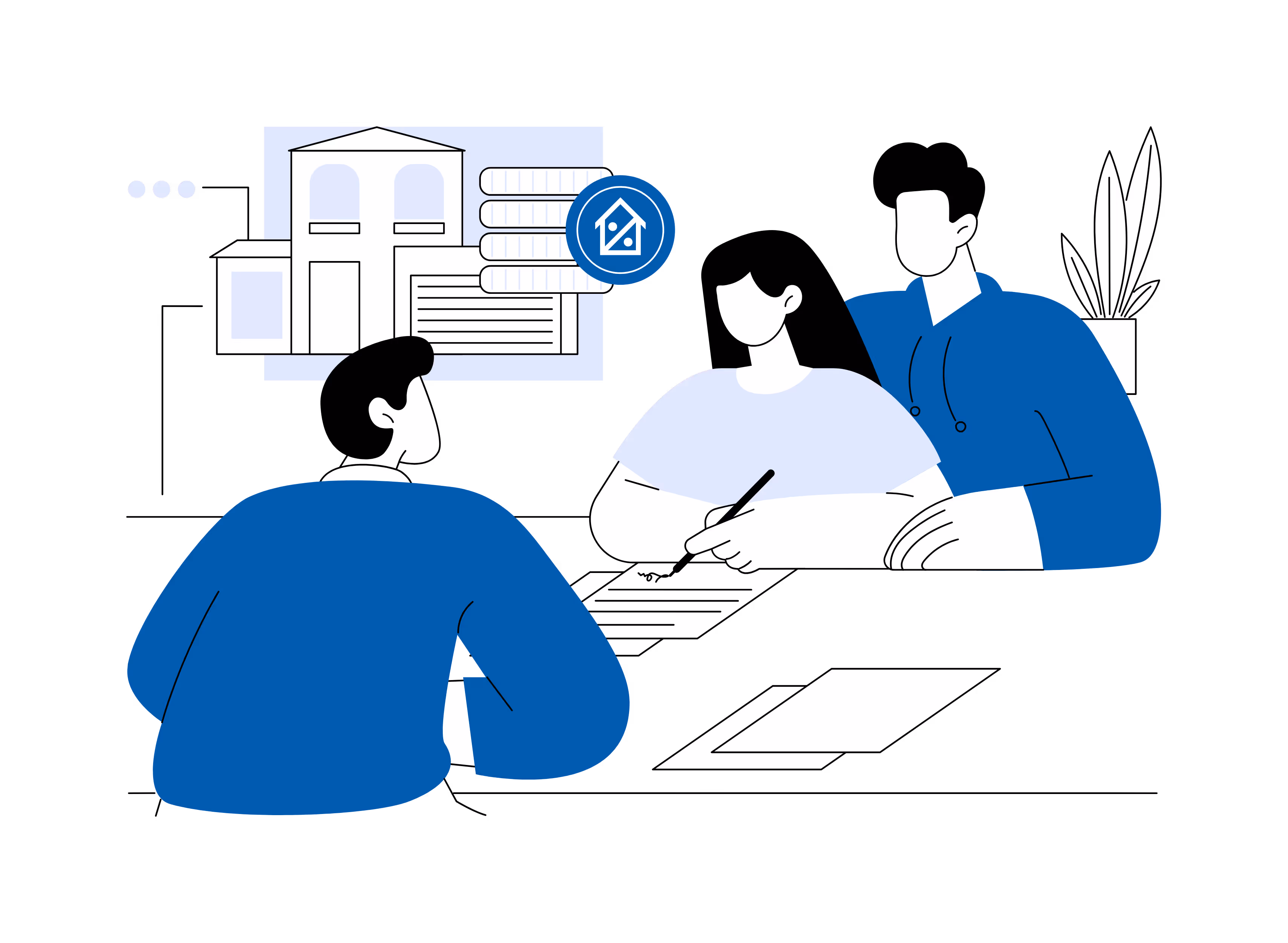Agent reviewing and finalizing home purchase documents with clients