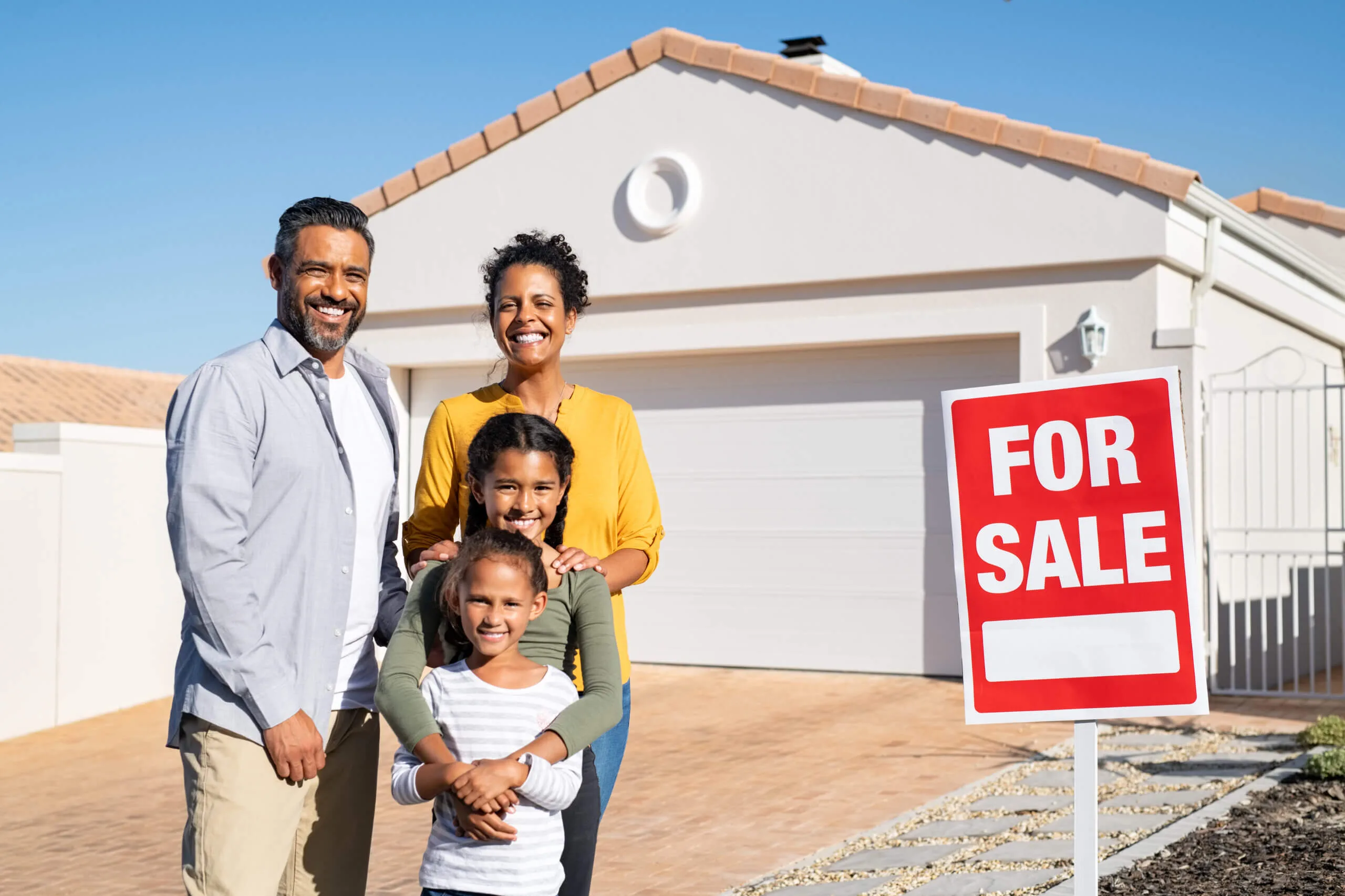 Home equity solutions concept shown by a family preparing to sell their current home.