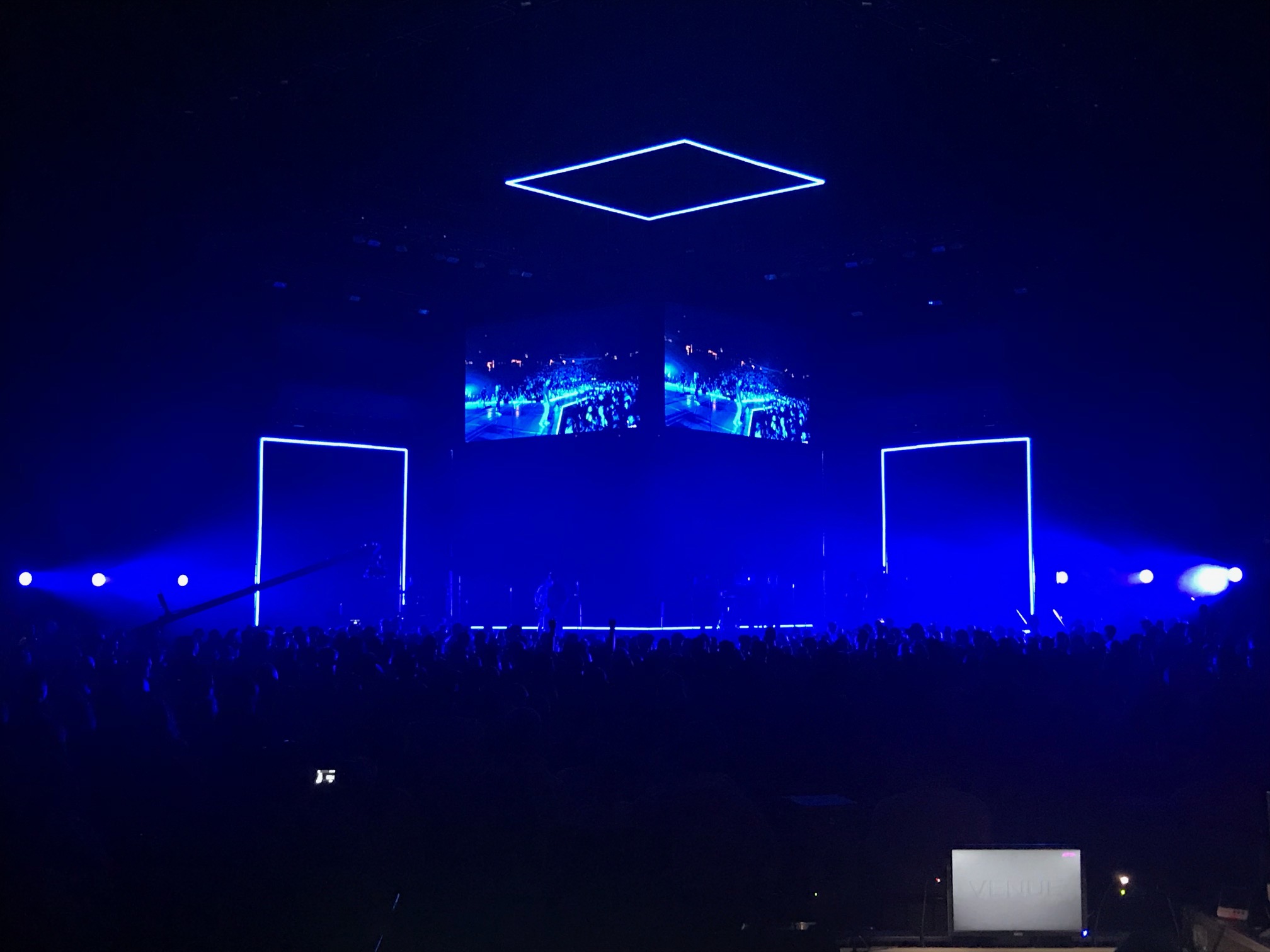 Designed by Brian Worster, Edgelight is used, not only to outline the staging, but suspended in space above, and to the side of the stage.