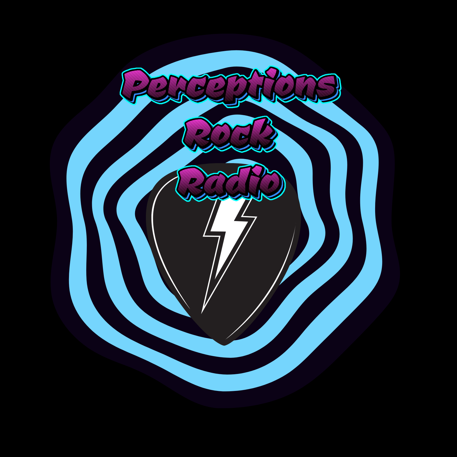 Perceptions Rock Radio logo with vinyl record and purple letters