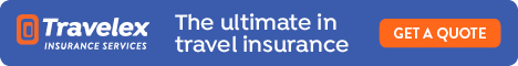 Travelex Insurance Services logo with text The ultimate in travel insurance and a Get a Quote button.