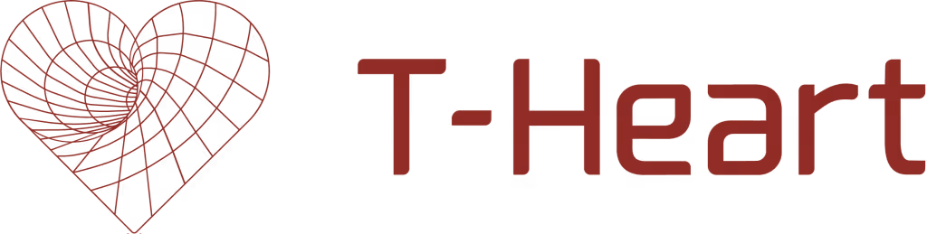 T-Heart logo with a stylized wireframe heart shape next to bold text.