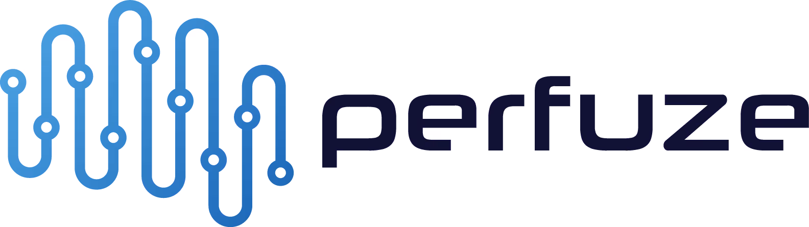 Perfuze company logo with stylized circuit lines forming a wave pattern
