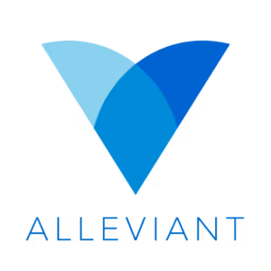 Alleviant company logo with stylized black V-shaped symbol above the name.