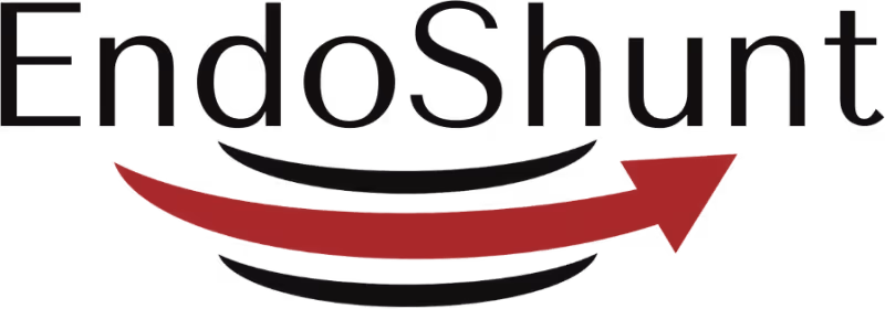 EndoShunt logo with a red arrow curving right below the text.