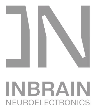 INBRAIN NEUROELECTRONICS logo with stylized letters N and I on black background.