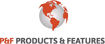 Red and white globe icon next to text reading PDF Products & Features.