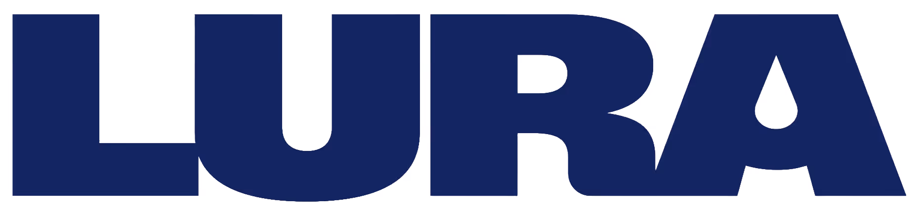LURA brand name in bold dark blue capital letters with a water drop symbol inside the letter A.