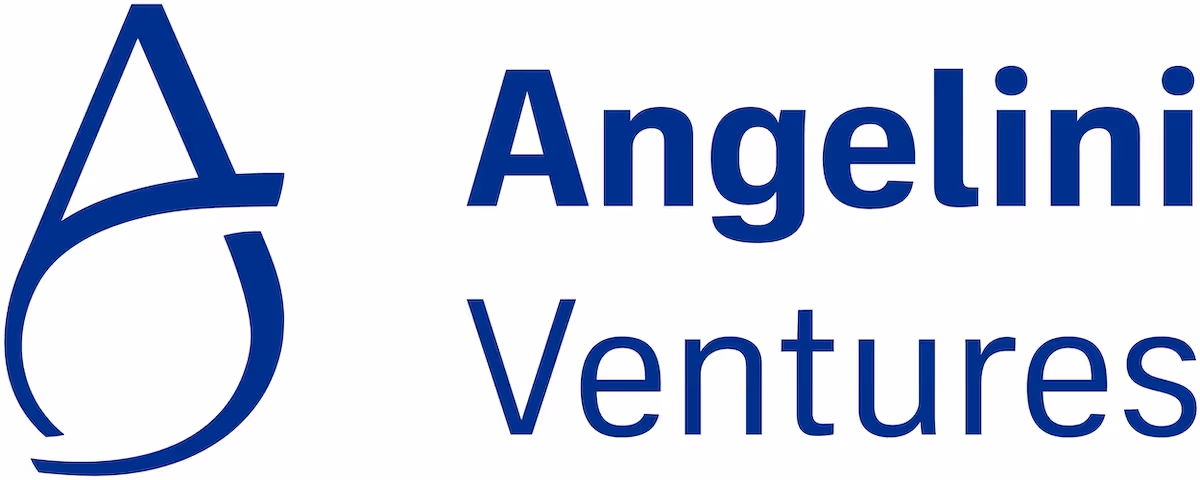 Angelini Ventures logo with stylized A and V letters in blue on white background.