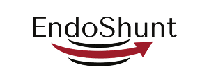EndoShunt logo with a red arrow curving upwards under the text.