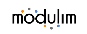 Word 'modulim' with colored dots above and below connected by spaced lines.