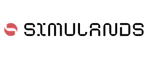 Simulands logo with stylized red icon and black text.