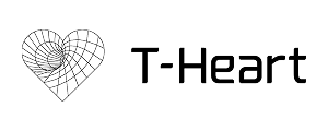Stylized letter T in white inside a rounded red heart shape with a drop shadow.