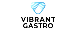 Blue stylized triangular logo above the text 'VIBRANT GASTRO' in black capital letters.