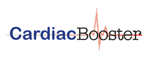 'CardiacBooster' text with a heartbeat line running through the word 'Booster'.