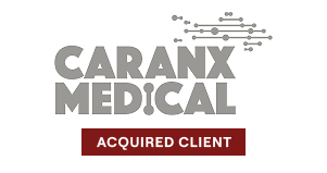Medical logo featuring a stylized red and blue bird with geometric wings and body.