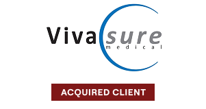 SpectraWave logo with a heartbeat wave symbol and text Acquired Client on a red background.