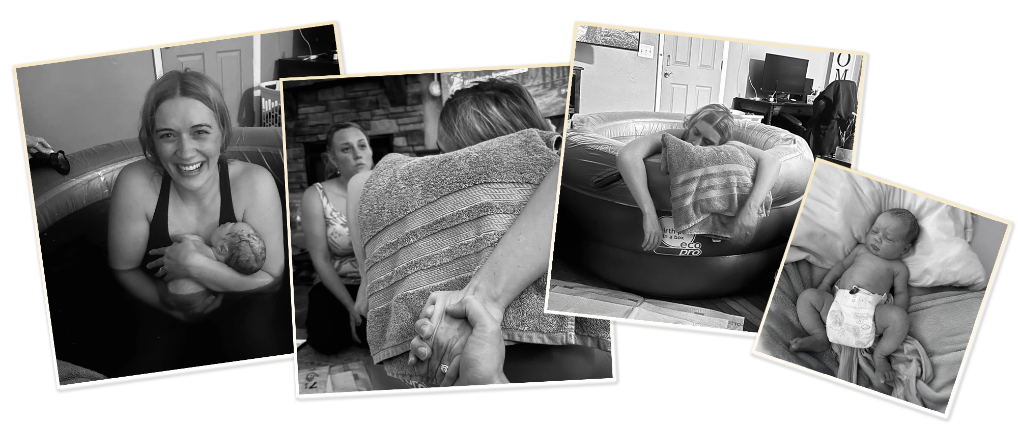 A collage from showing the birth of Goldie Lynn, a Home Birth After Cescarean